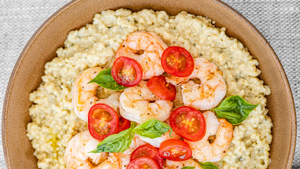 Creamy Parmesan Style RightRice™ Risotto with Sautéed Shrimp