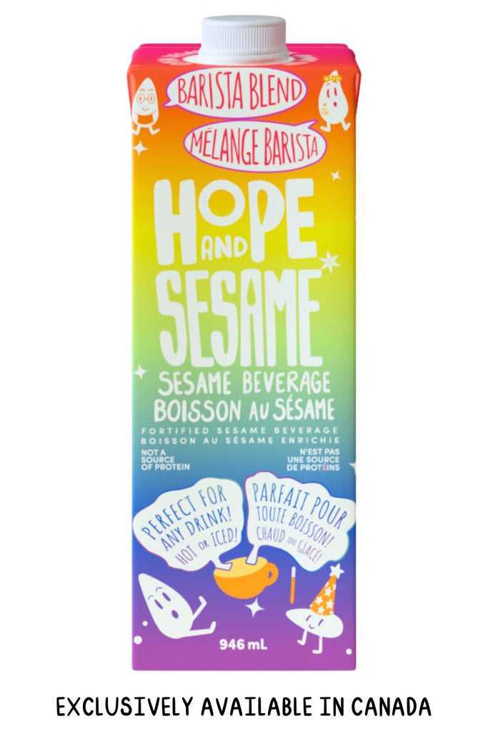 Front of Hope and Sesame Barista Blend Sesamemilk Carton in Canadian Bilingual English and French