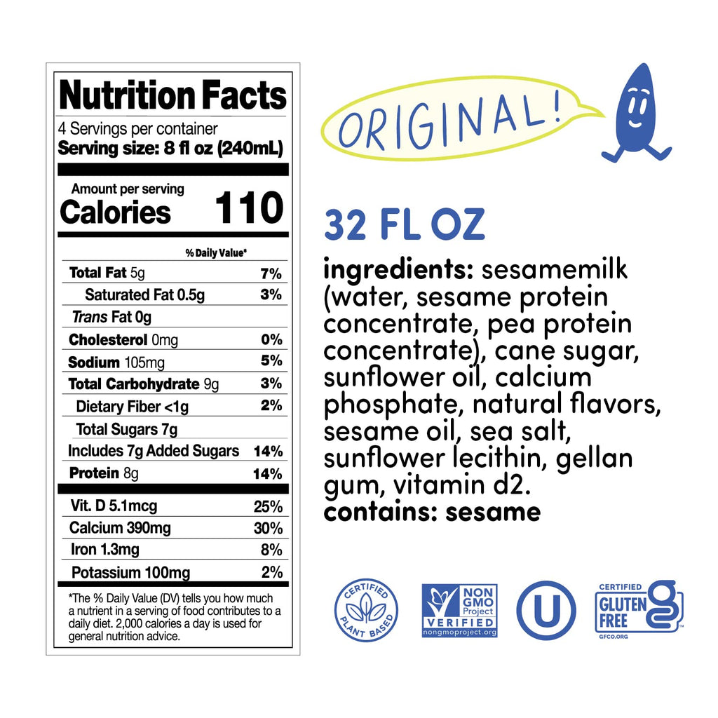 Dairy alternative Sesamemilk, Hope and Sesame Sesamemilk Original nutrition facts label