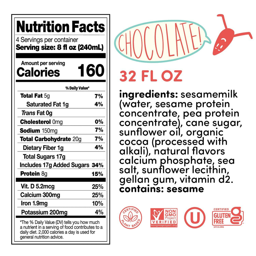 Dairy alternative Sesamemilk, Hope and Sesame Sesamemilk Chocolate nutrition facts label