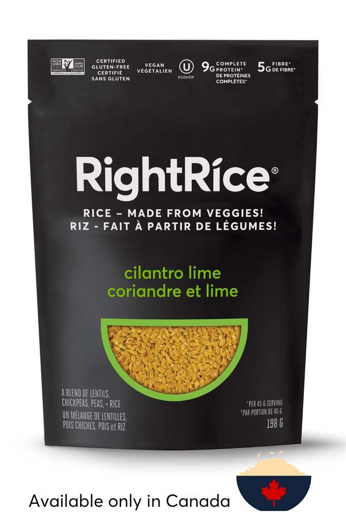 Rice alternative RightRice, package of RightRice Cilantro Lime with Canadian labeling